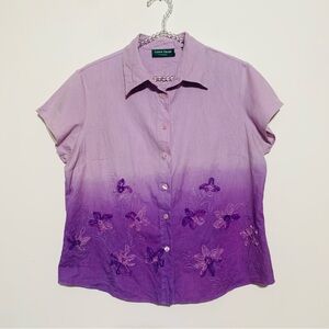 Lemon Grass Studio Purple Floral Embroidered Shirt Large